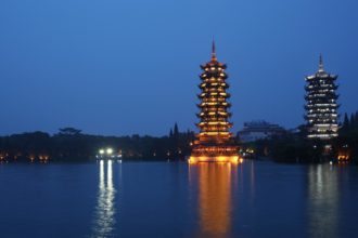 ancient-tower-stupa-lake-night-view-china